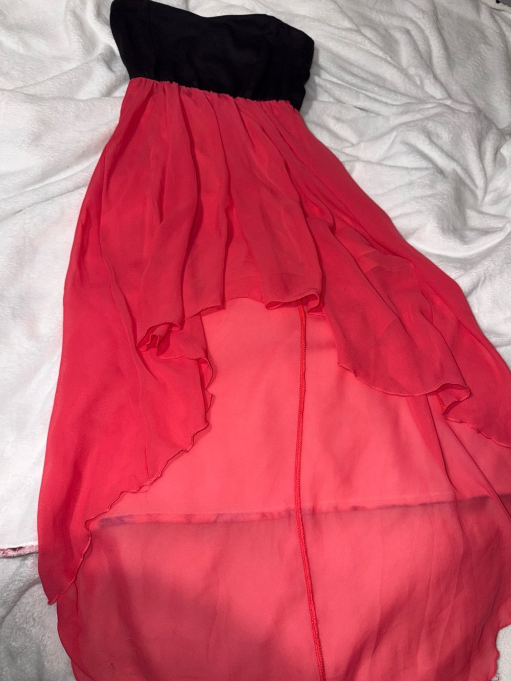 a'gaci Black Strapless Top with Coral Hi-Low Chiffon Skirt
